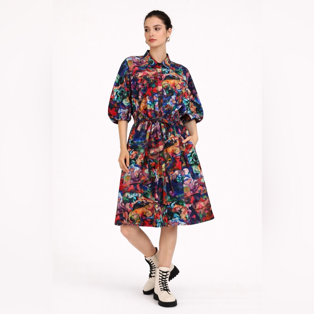 Medicine Witkacy Print Shirt Dress S Oversize Art Whimsical Indie